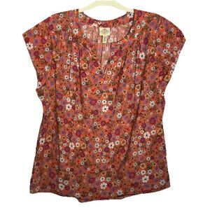 St. John's Bay Orange Cap Sleeve Floral Blouse Women’s 1X Cottagecore